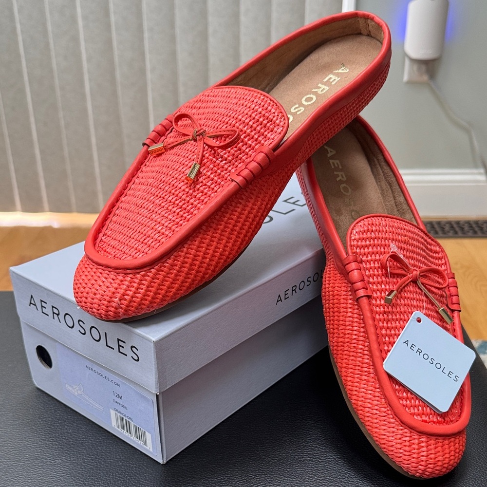 AEROSOLES Daffodil Raffia Slip-On Loafers, Orange 12M